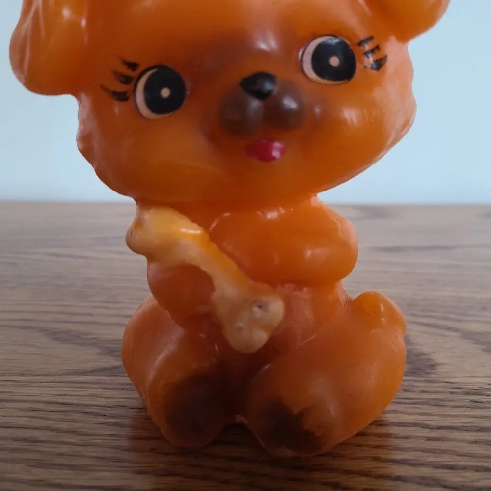 Vintage Novelty Dog Wax Candle - PUPPY DOG WITH BONE - Vintage Rare UNIQUE